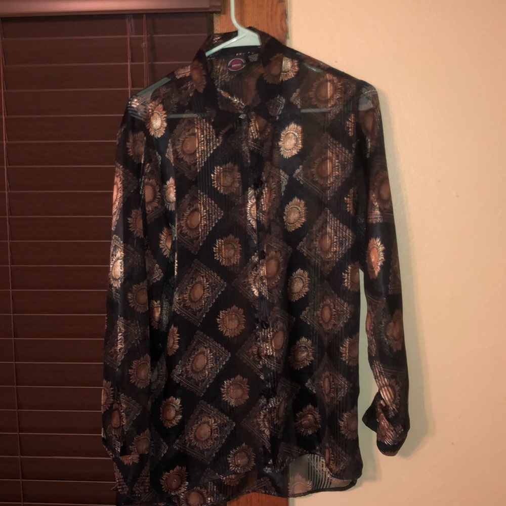 VINTAGE sunflower sheer button up top